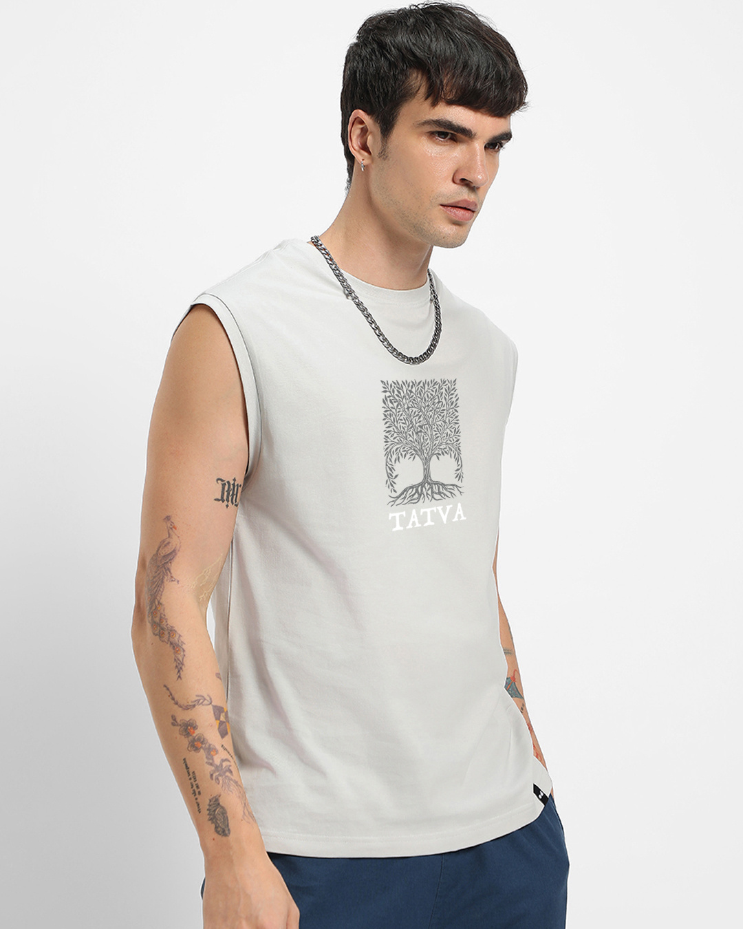 Shop Men's Grey Tatva Graphic Printed Boxy Fit Vest-Back
