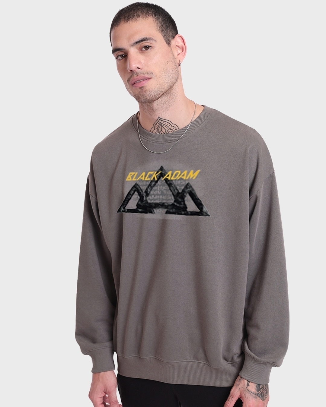Shop Men's Grey The Time of Heroes is over : Black Adam Graphic Printed Oversized Sweatshirt-Back