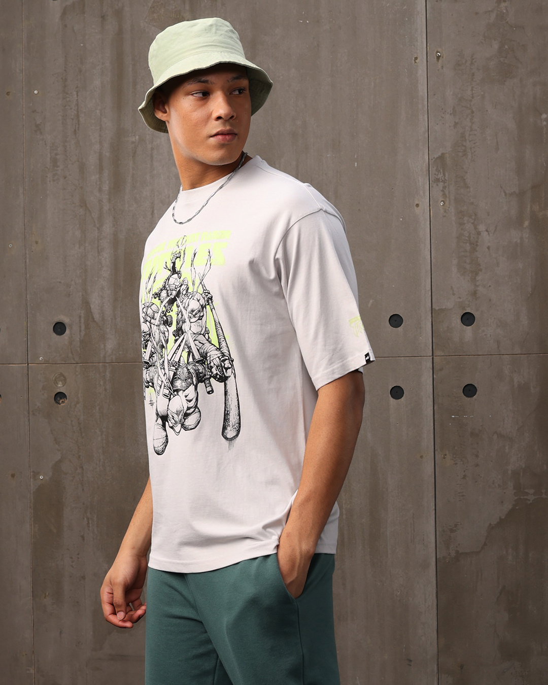 Shop Men's Grey Turtle Warriors Graphic Printed Oversized T-shirt-Back