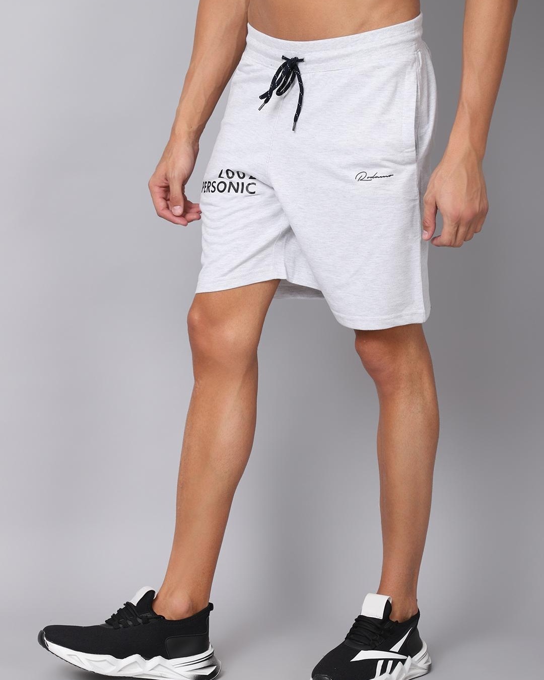 Shop Men's Grey Typography Slim Fit Shorts-Back