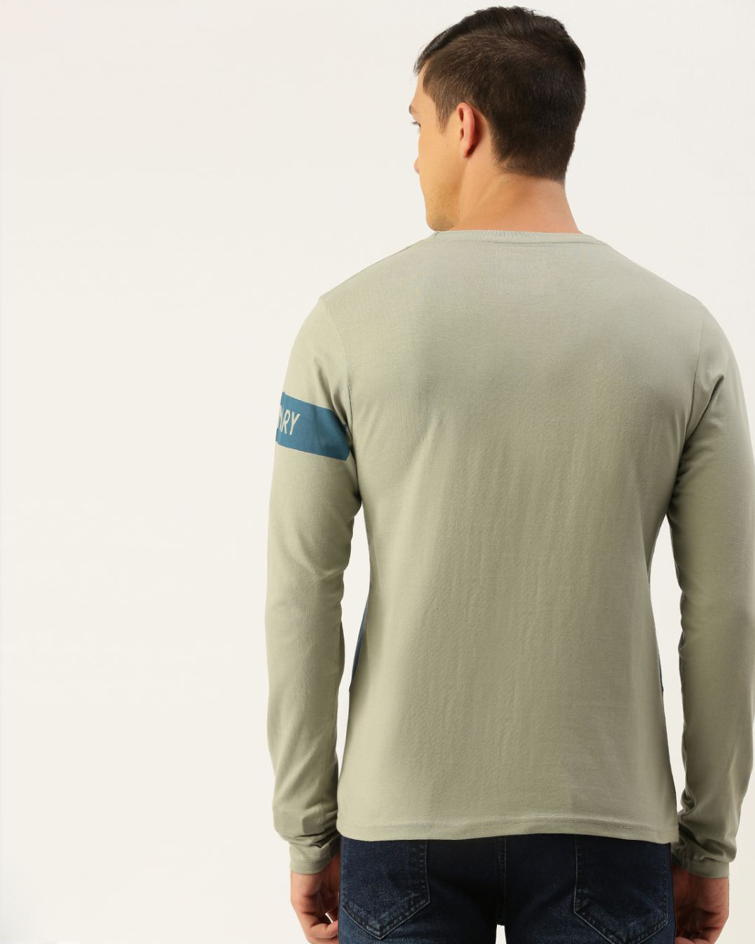 Shop Men's Grey & Blue Typography Slim Fit T-shirt-Back