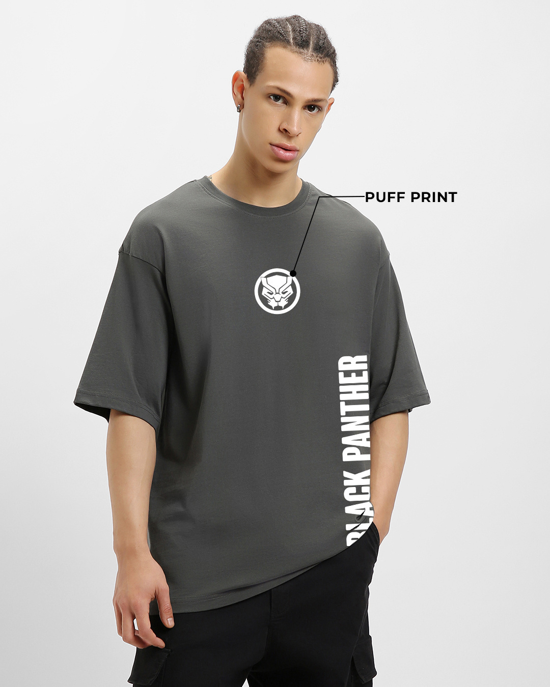 Shop Men's Grey Wakanda Forever Graphic Printed Oversized T-shirt-Back