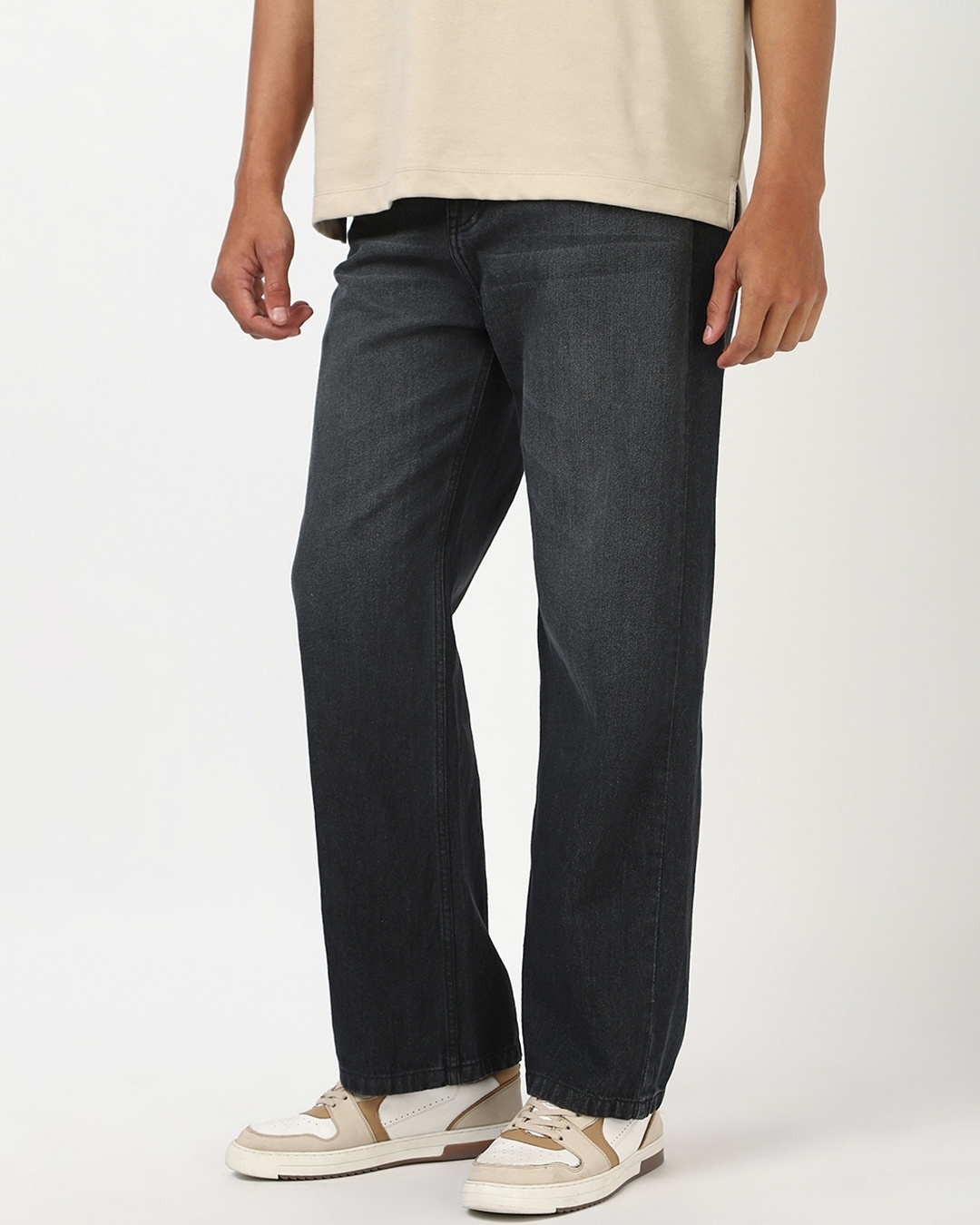 Shop Men's Grey Washed Baggy Fit Mid-Rise Jeans-Back