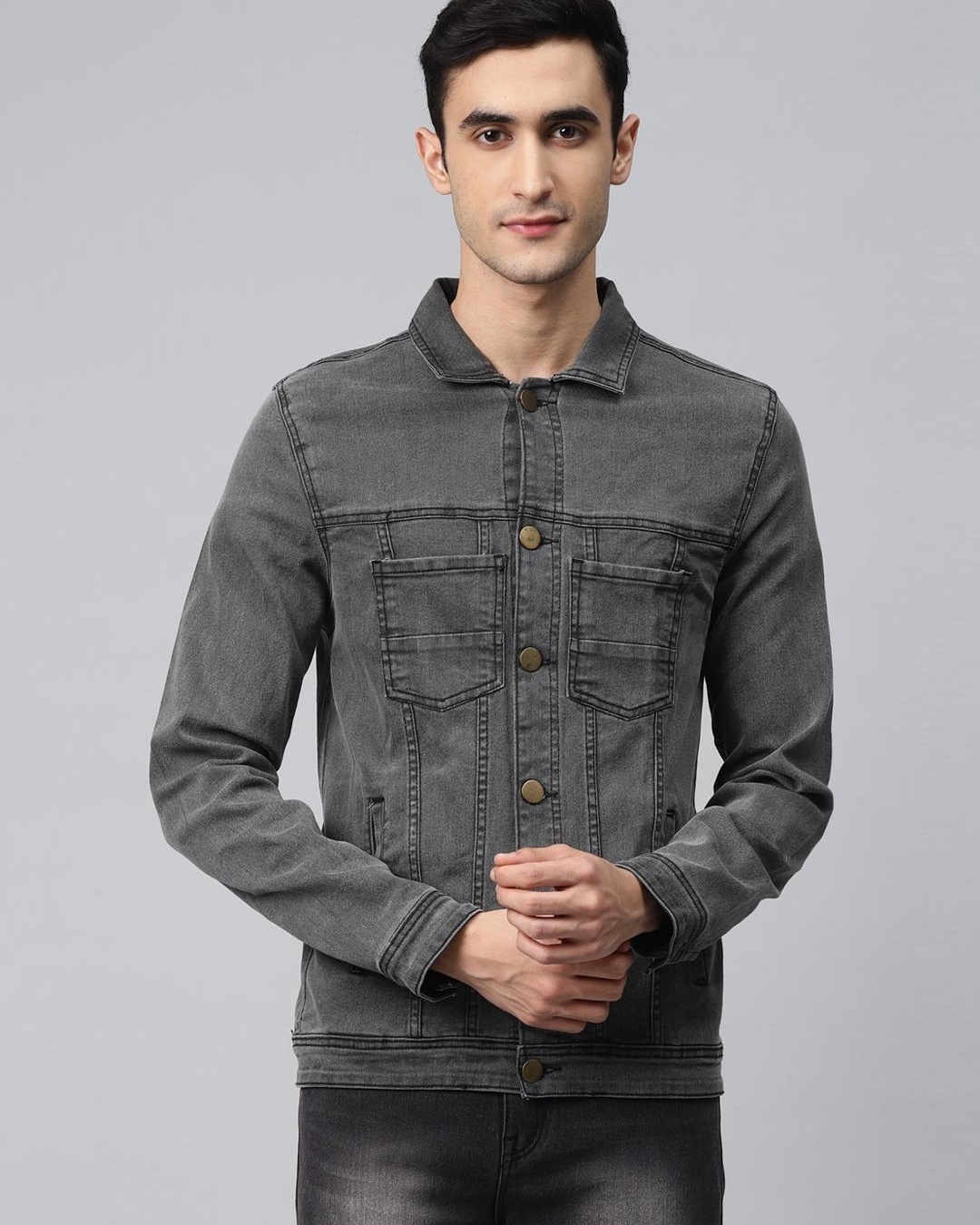 Buy Men's Grey Washed Denim Jacket Online at Bewakoof