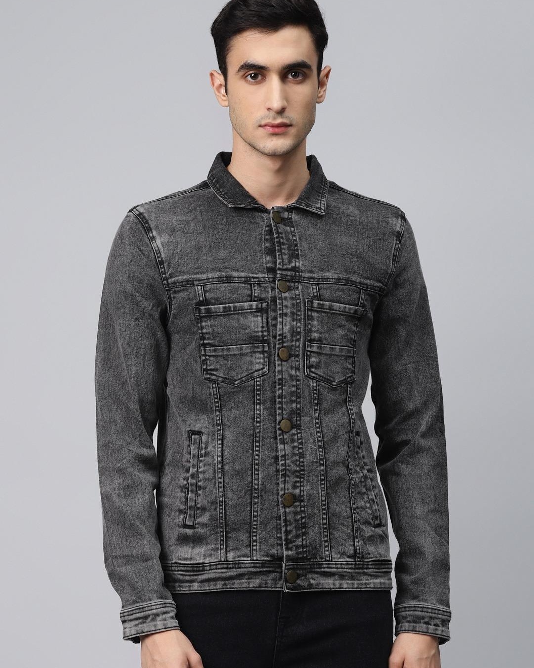 Buy Men's Grey Washed Denim Jacket Online at Bewakoof