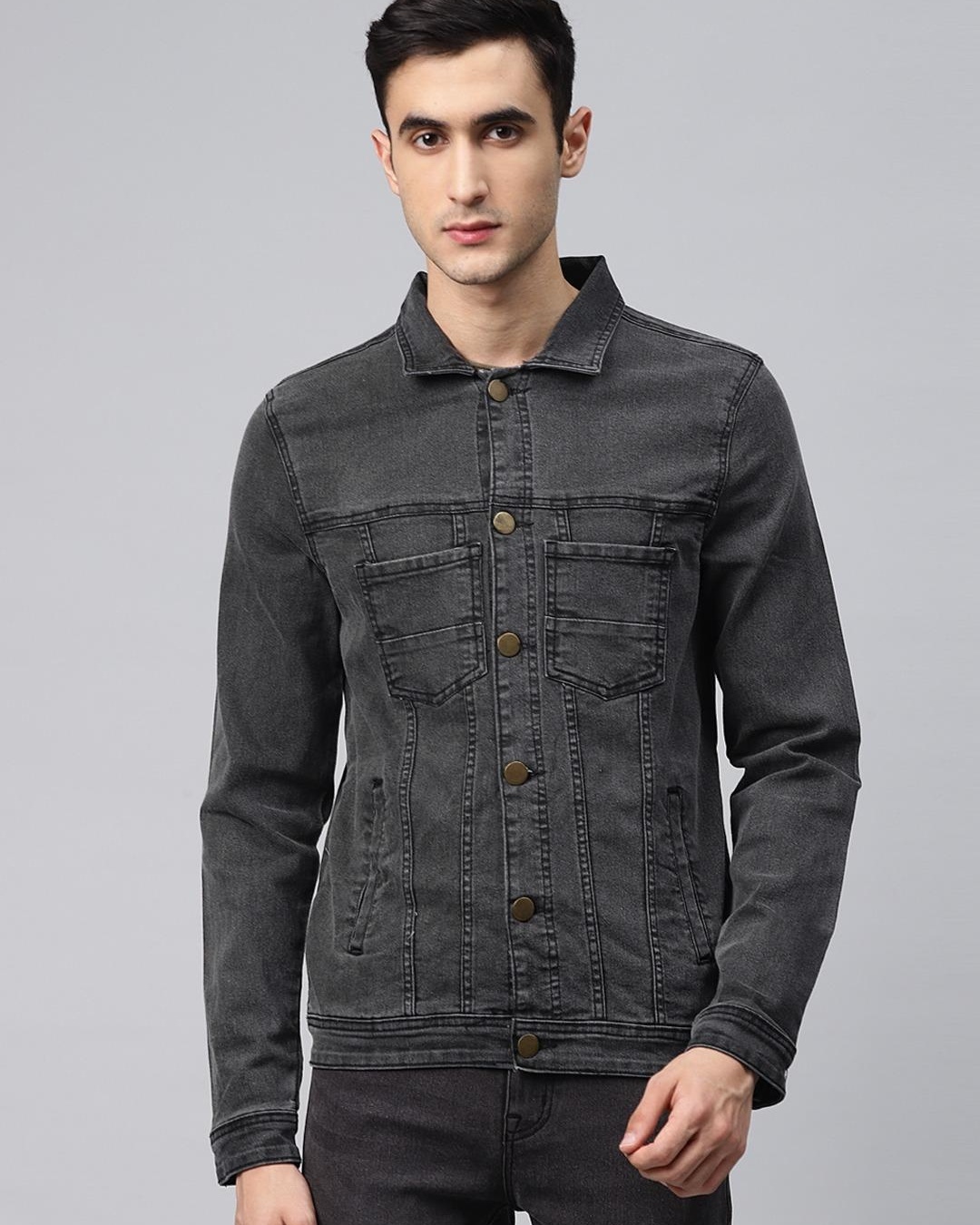 Buy Men's Grey Washed Denim Jacket Online at Bewakoof