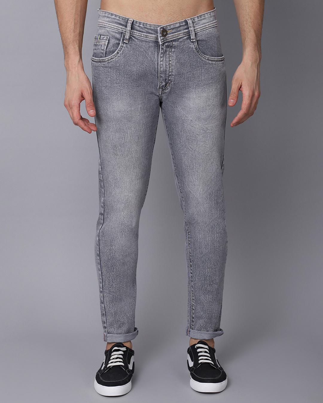 Men's Grey Washed Tapered Fit Jeans
