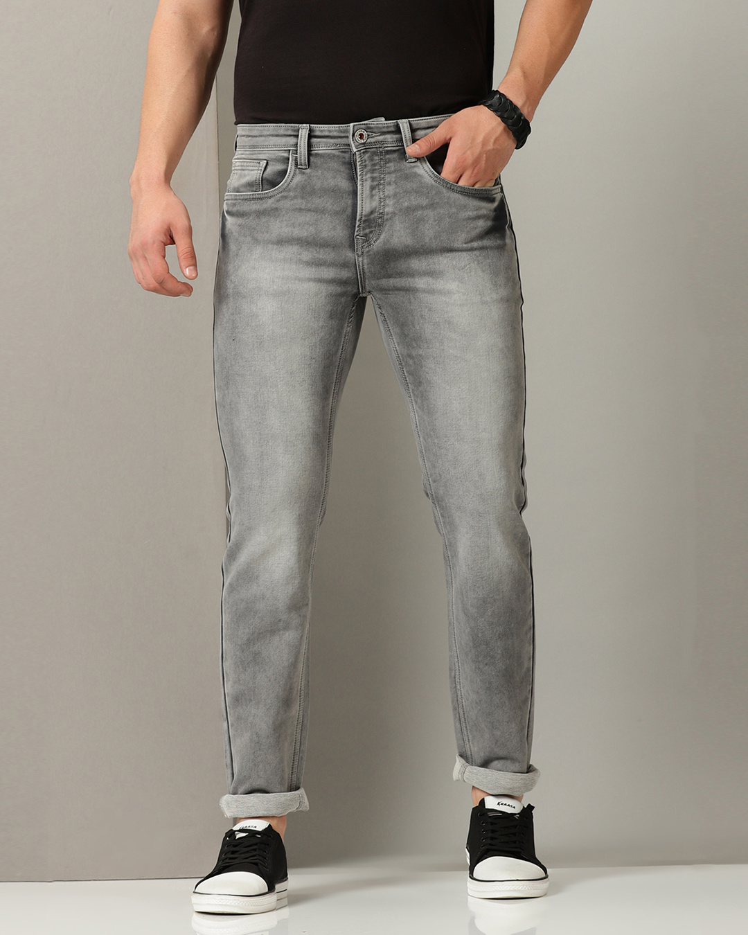 Buy Men's Grey Washed Slim Fit Jeans Online at Bewakoof