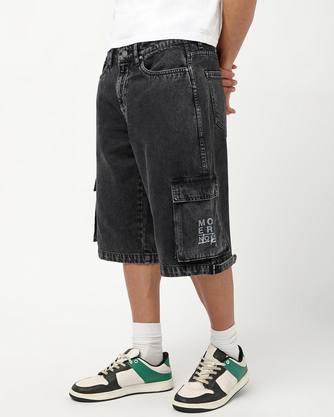 Shop Men's Grey Washed Straight Fit Cargo Shorts-Back
