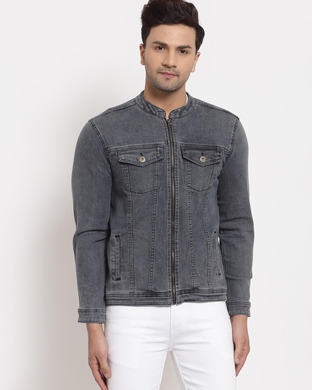 Buy Men's Grey Washed Zipped Jacket for Men Grey Online at Bewakoof