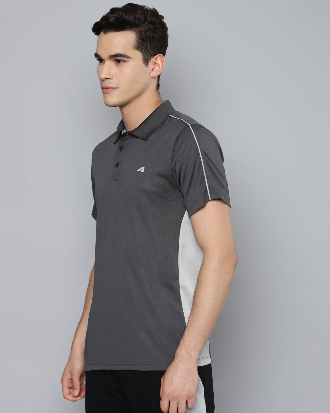 Shop Men's Grey & White Color Block Slim Fit Polo T-shirt-Back