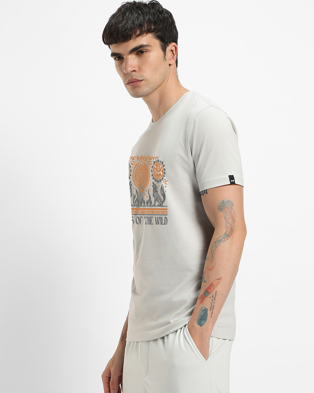 Shop Men's Grey Wild Echoes Graphic Printed T-shirt-Back