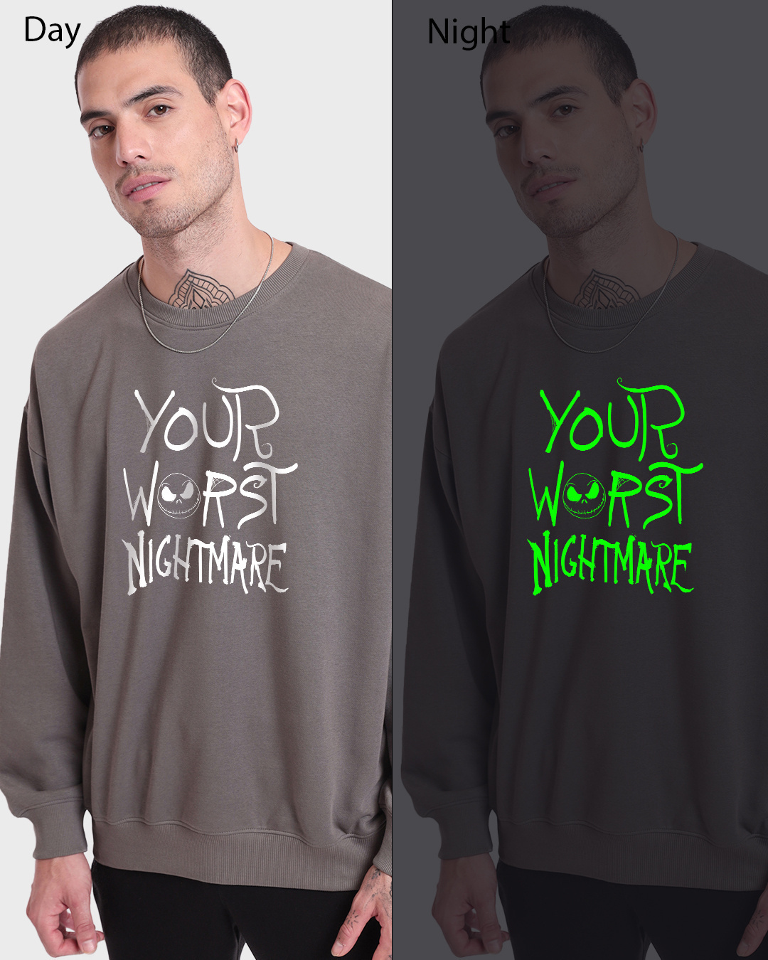 Shop Men's Grey Your Worst Nightmare Graphic Printed Oversized Sweatshirt-Back