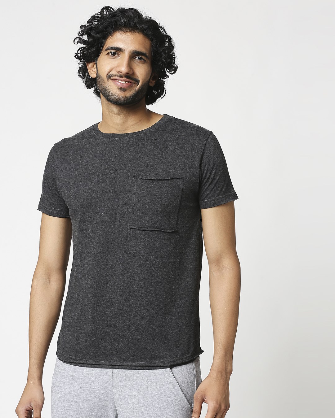 Shop Men's Half Sleeve Anthra Melange Pocket T-Shirt-Back