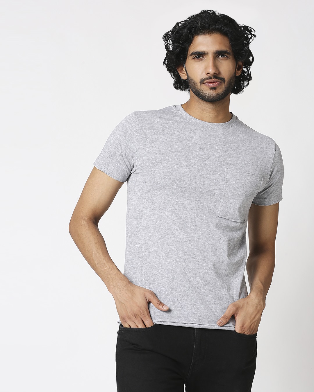 Shop Men's Half Sleeve Grey Melange Pocket T-Shirt-Back