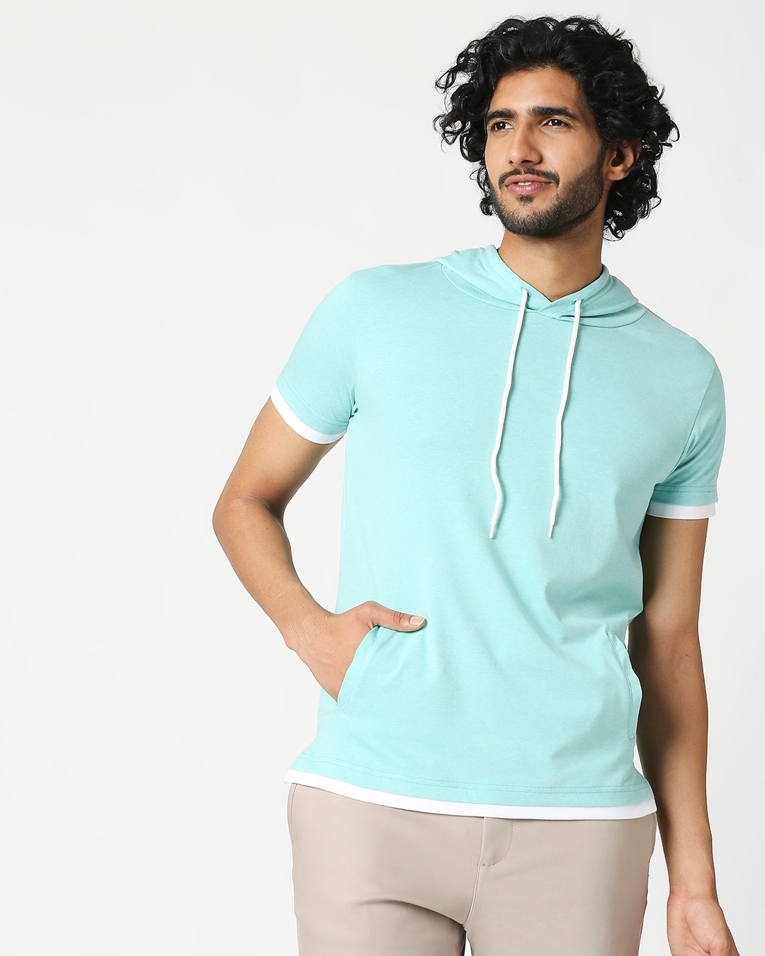 Shop Men's Half Sleeve Melange Hoodie T-Shirt-Back