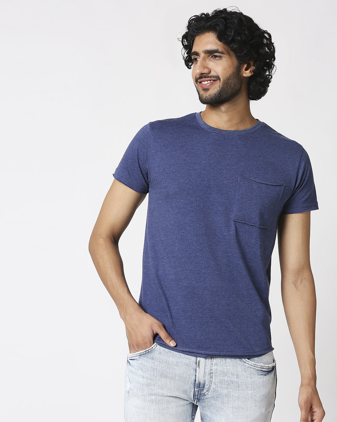 Shop Men's Half Sleeve Navy Melange Pocket T-Shirt-Back