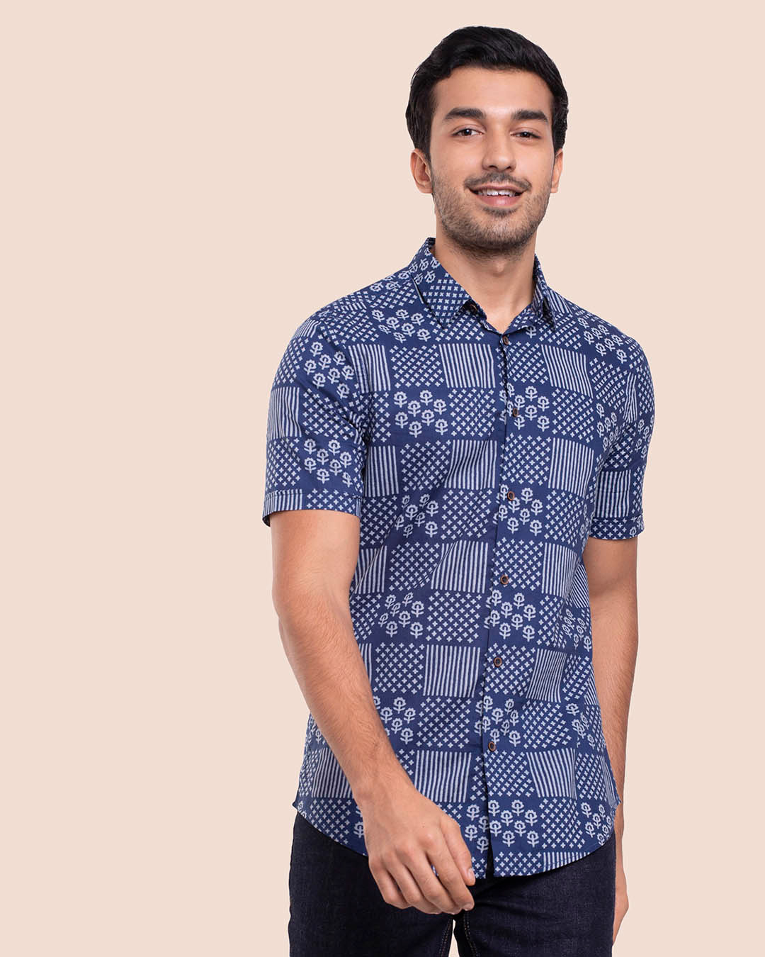 Shop Men's Half Sleeves Printed Relaxed Fit Shirt-Back