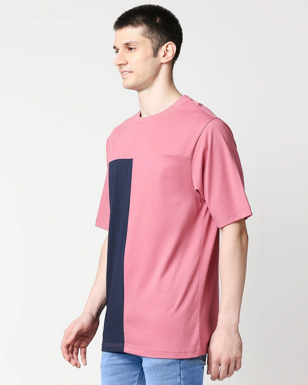 Shop Men's Heather Rose & Blue Color Block Oversized T-shirt-Back