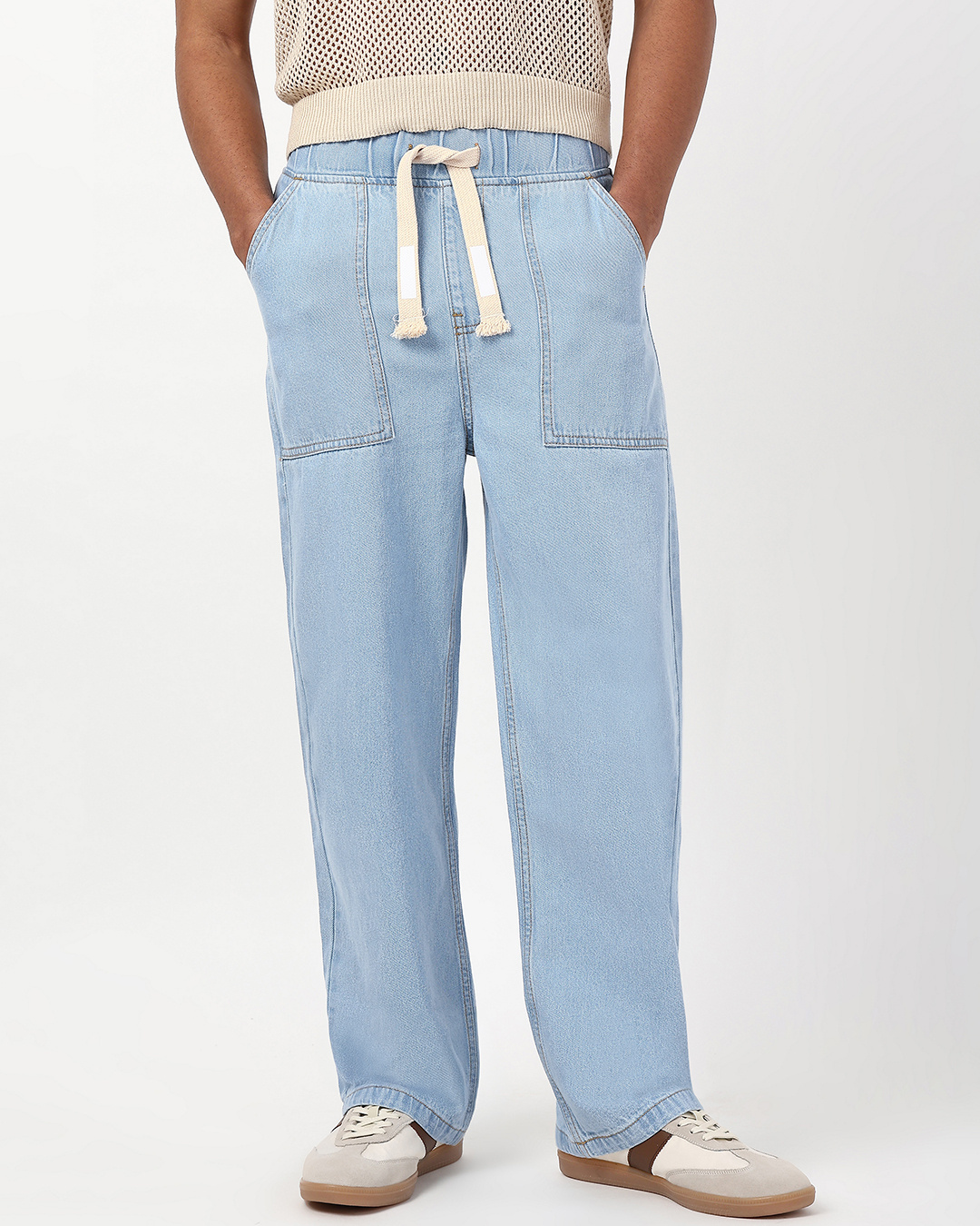 Shop Men's Ice Blue Washed Straight Fit Mid-Rise Jeans-Back