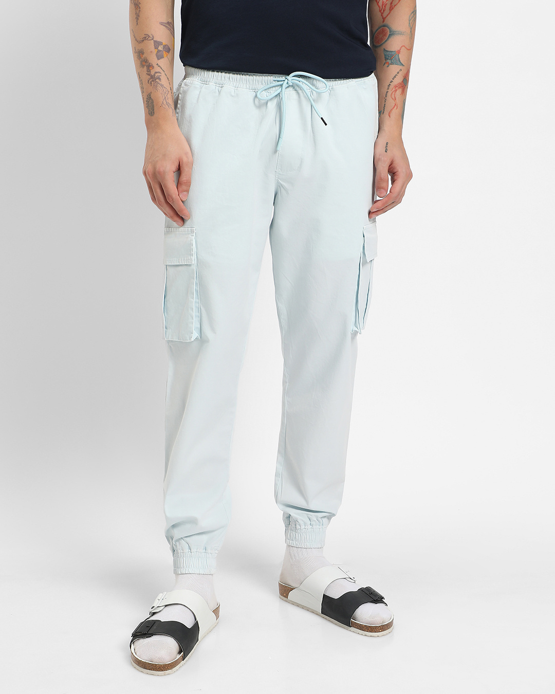 Shop Men's Blue Over Dyed Cargo Jogger Pants-Back