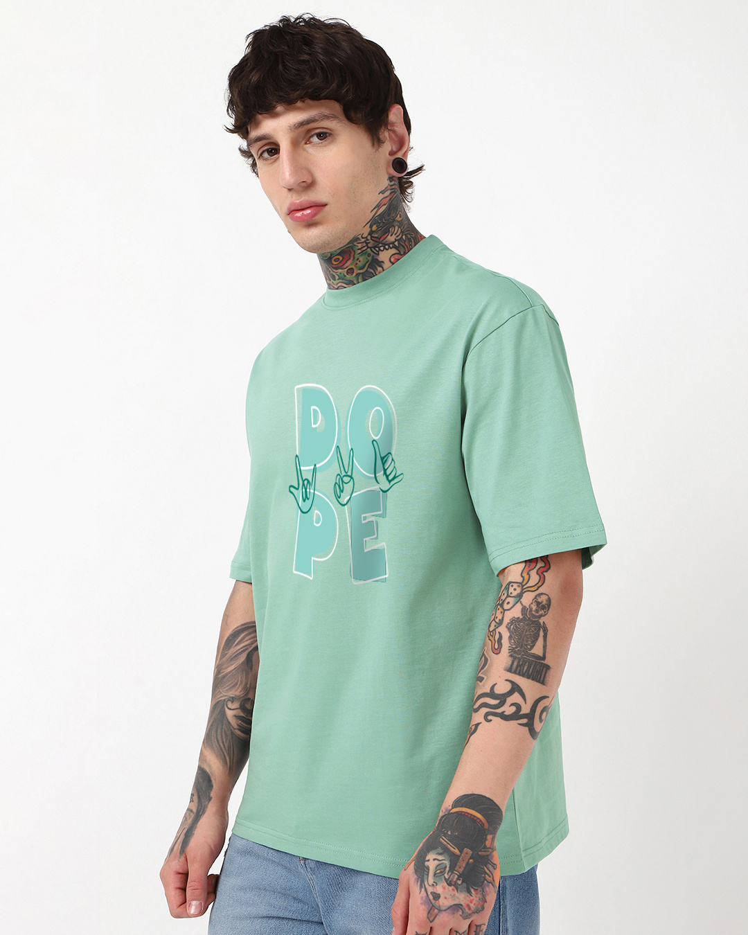 Shop Men's Iceberg Green Dope Graphic Printed Oversized T-shirt-Back