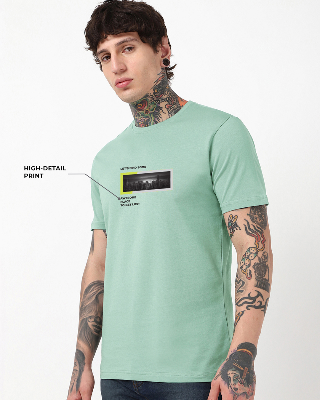 Shop Men's Iceberg Green To Get Lost Graphic Printed T-shirt-Back