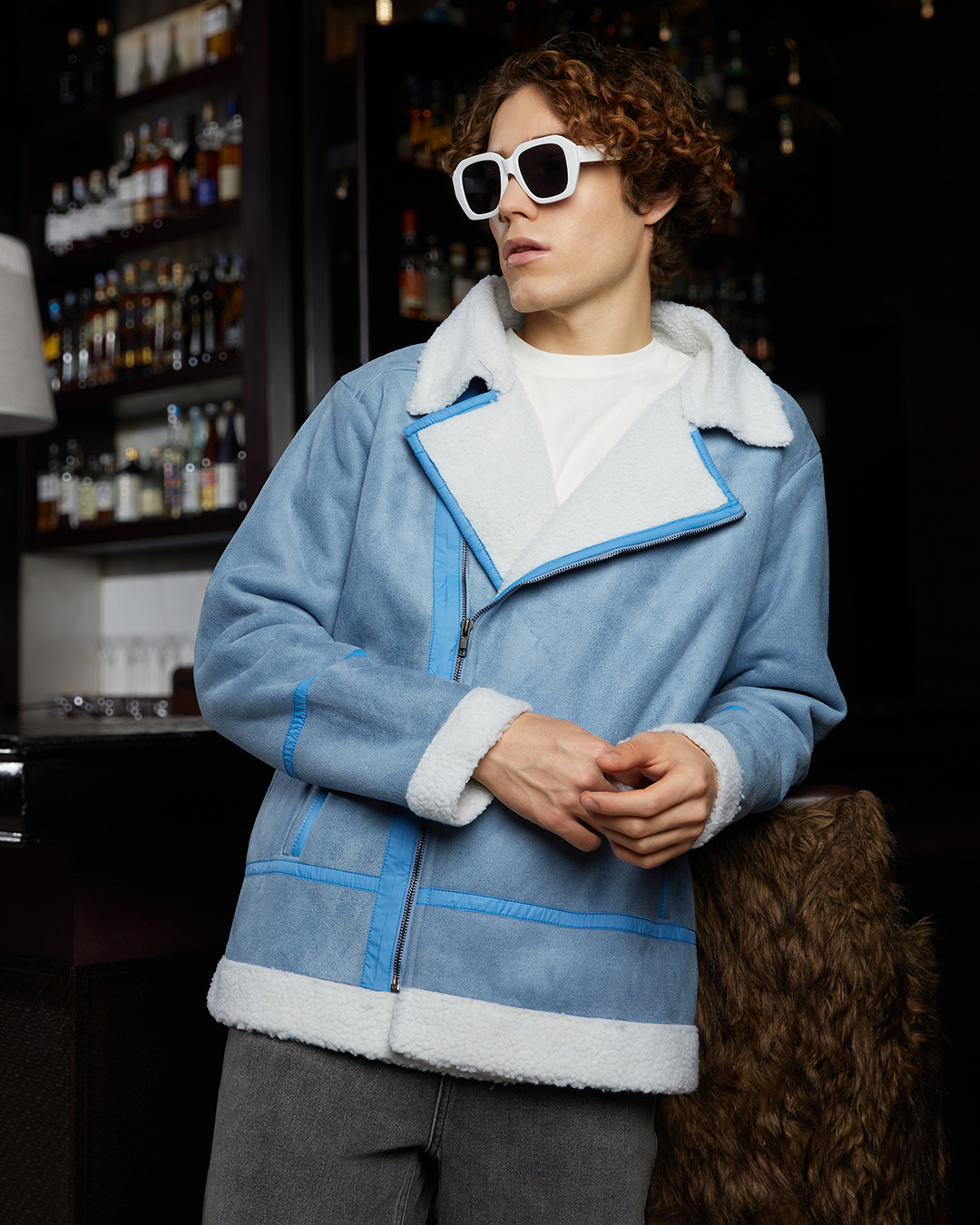 Buy Men's Icy Blue & Chalk White Color Block Jacket Online at Bewakoof