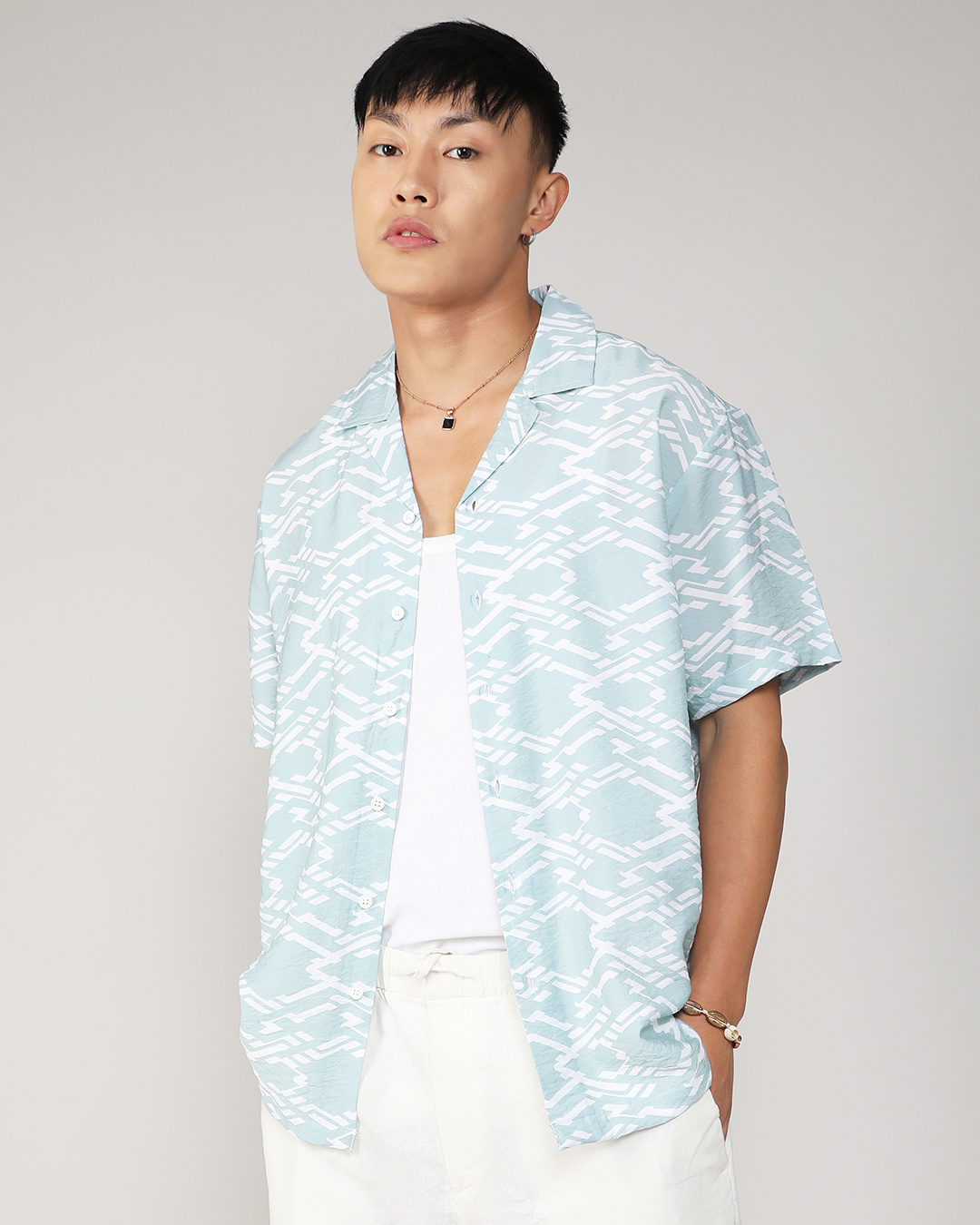Buy Men's Icy Blue Geometric Printed Relaxed Fit Shirt Online at Bewakoof
