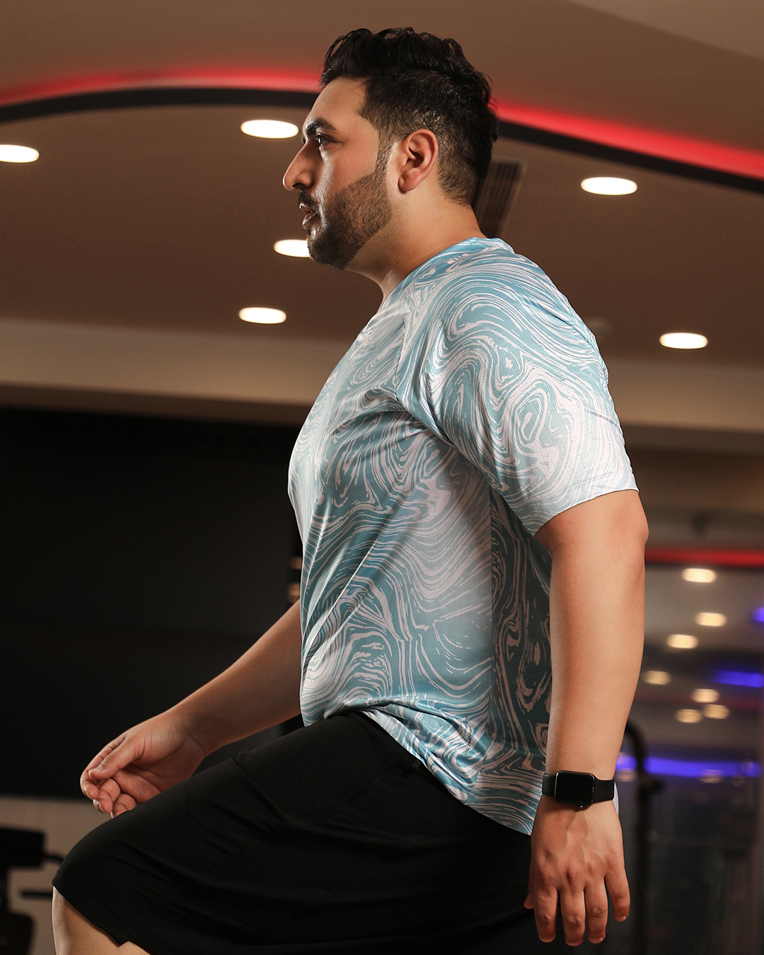 Shop Men's Icy Blue & White Abstract Printed Oversized Plus Size T-shirt-Back