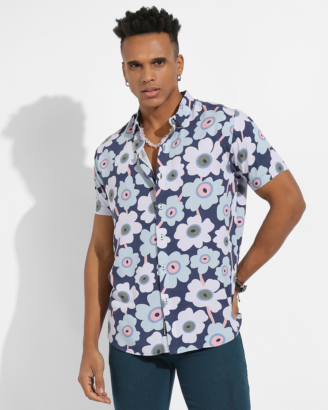 Shop Men's Indigo Blue All Over Floral Printed Shirt-Back