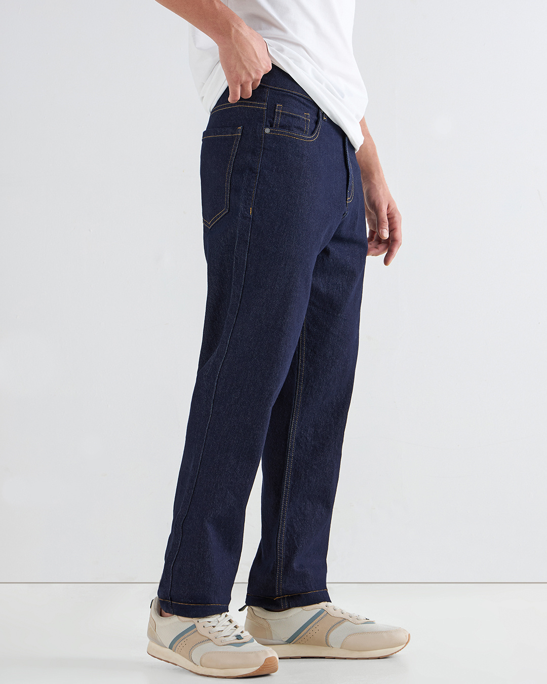 Shop Men's Indigo Blue Slim Straight Fit Stretchable Mid-Rise Jeans-Back