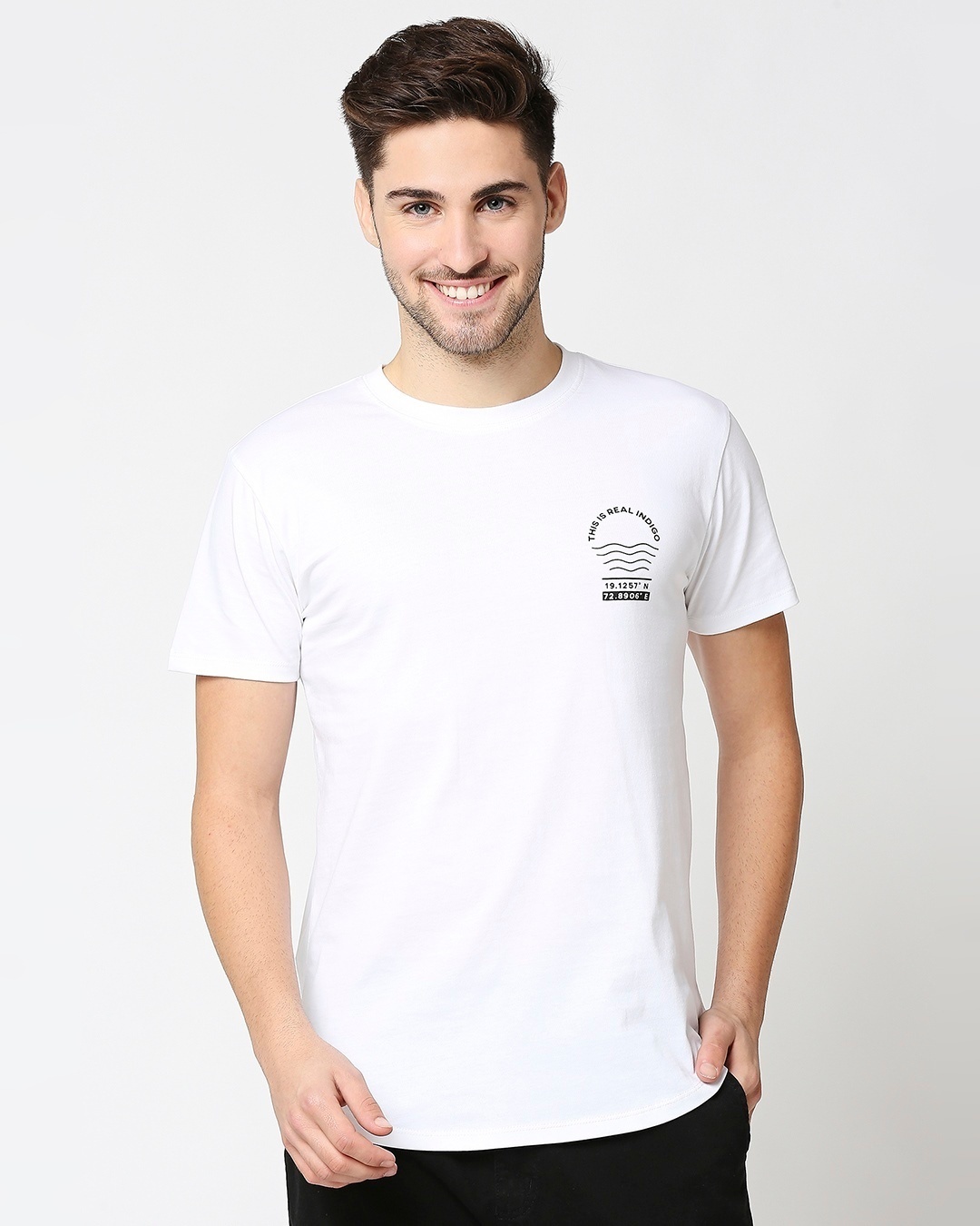 Shop Men's Indigo Printed White Skate Cut T-Shirt-Back