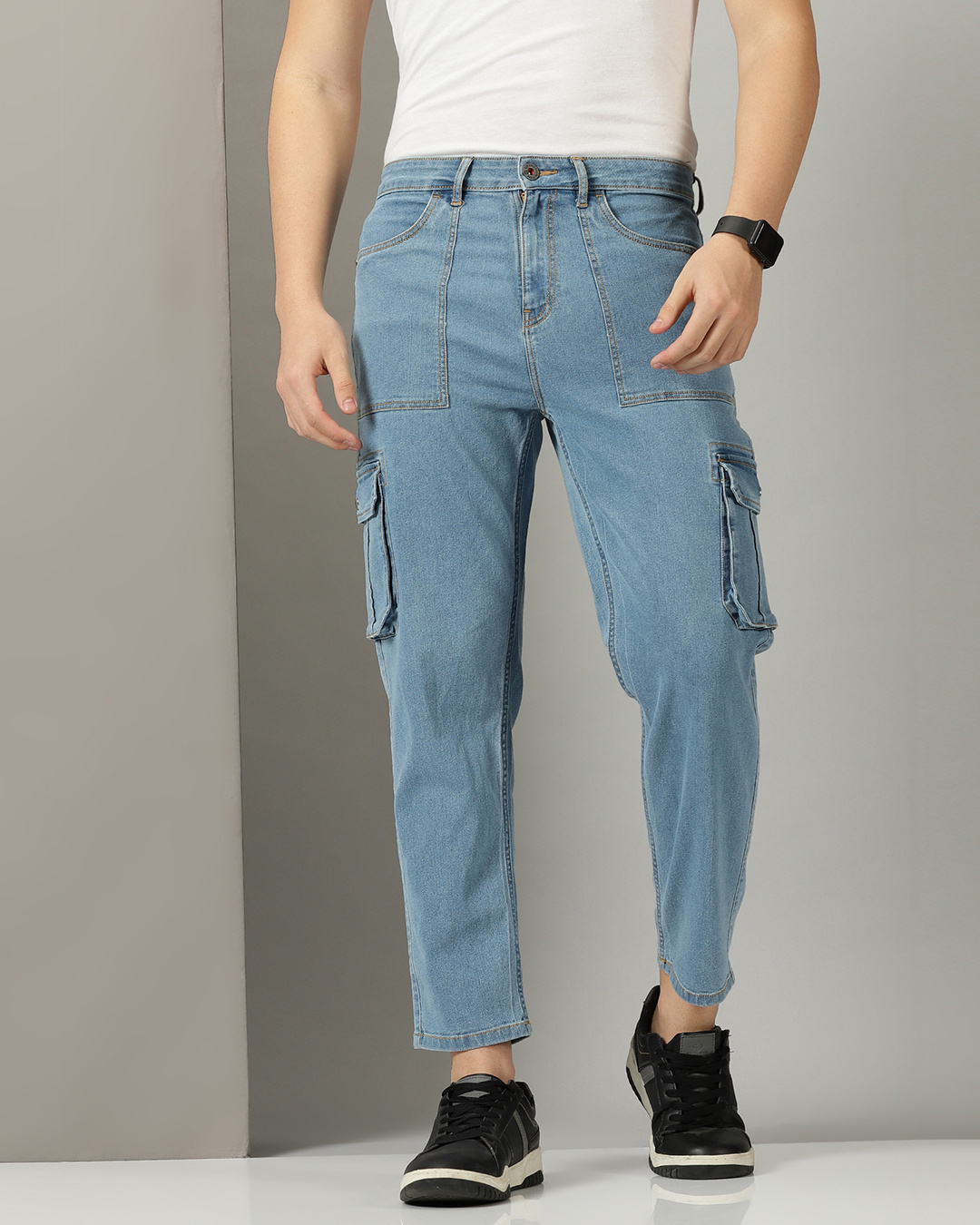 Buy Men's Indigo Washed Cargo Jeans Online at Bewakoof