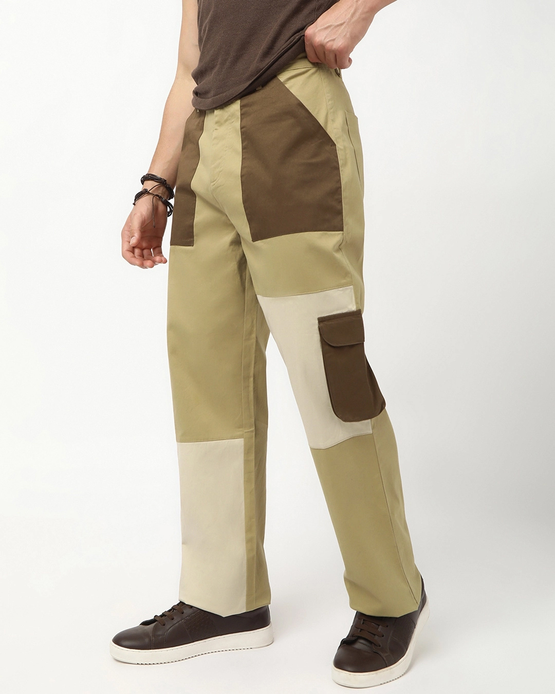 Shop Men's Irish Cream Color Block Straight Fit Cargo Pants-Back