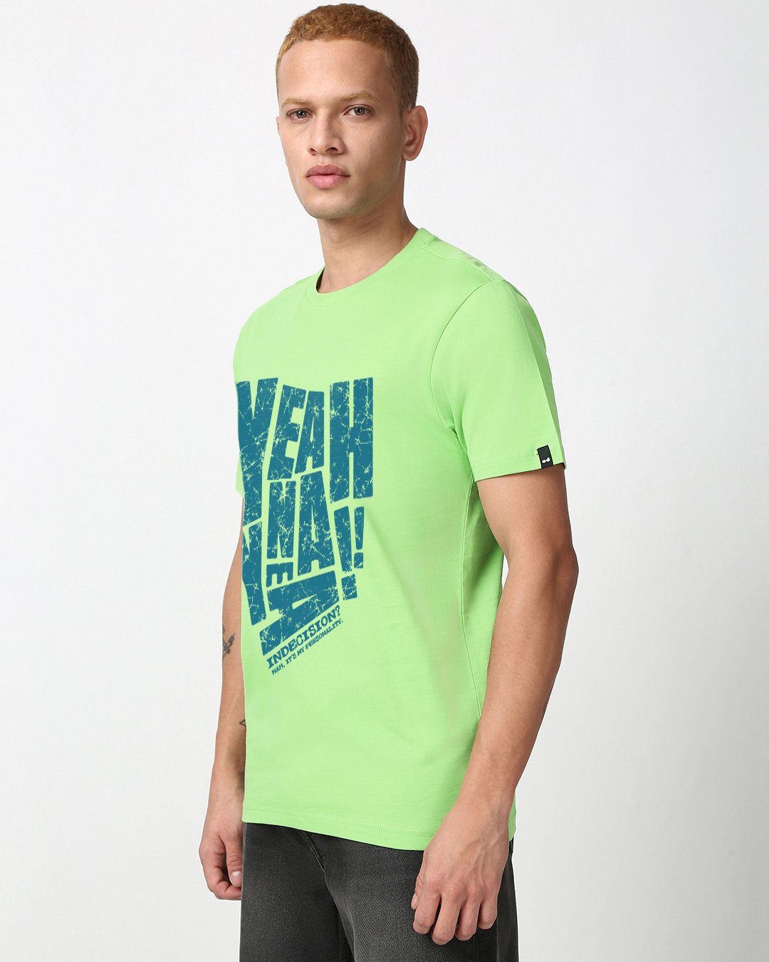 Shop Men's Jade Lime Green Yeah Nah Typography T-shirt-Back