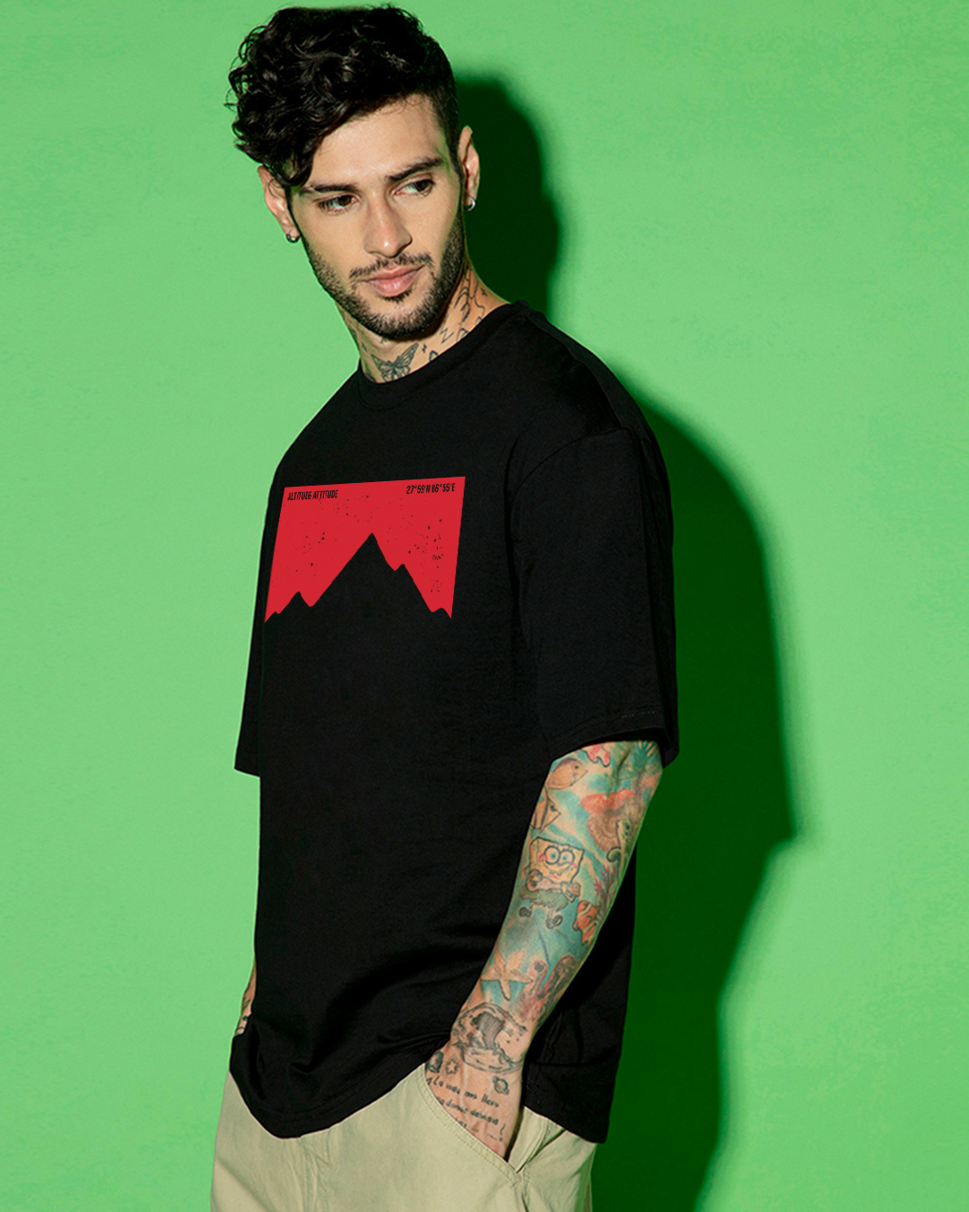 Shop Men's Jet Black Altitude Graphic Printed Oversized T-shirt-Back