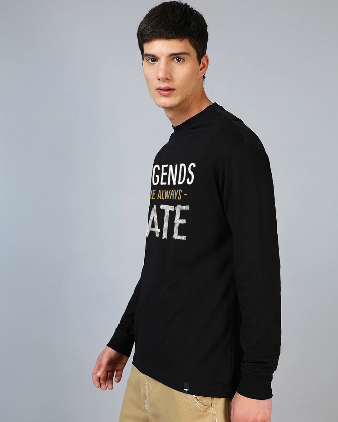 Shop Men's Jet Black Always Late Typography Oversized T-shirt-Back
