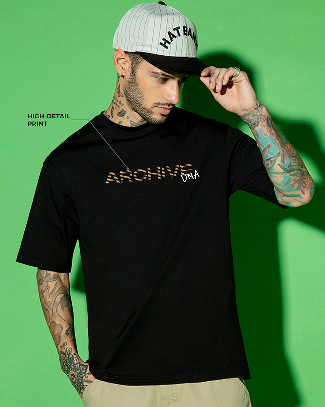 Shop Men's Jet Black Archive DNA Graphic Printed Oversized T-shirt-Back