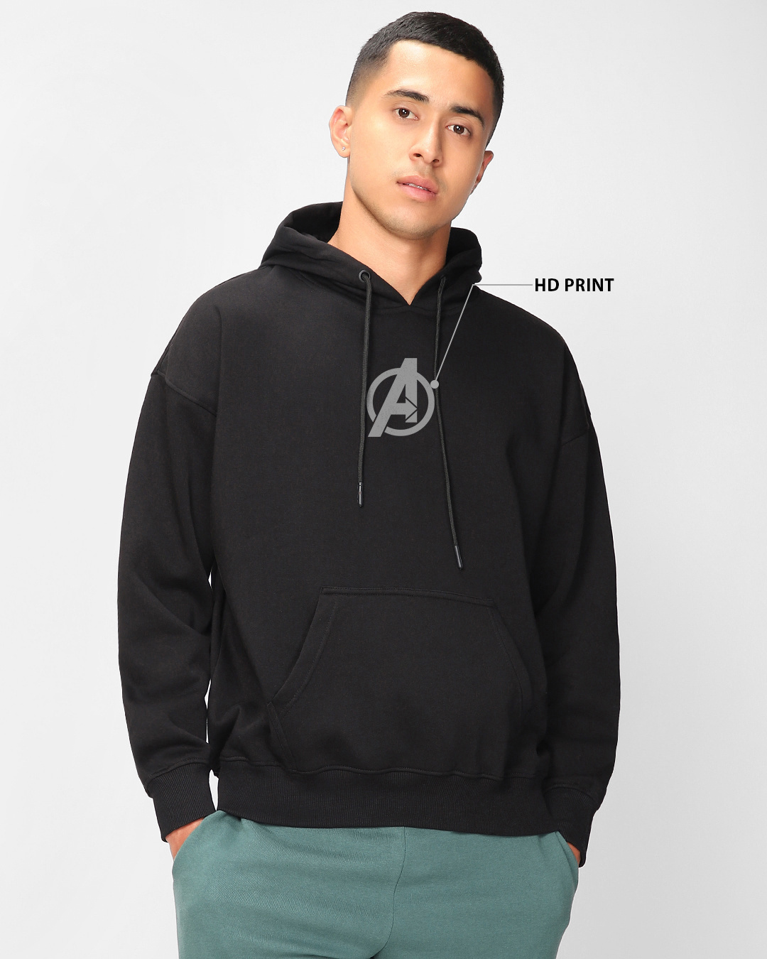 Shop Men's Jet Black Avengers Graphic Printed Oversized Hoodies-Back