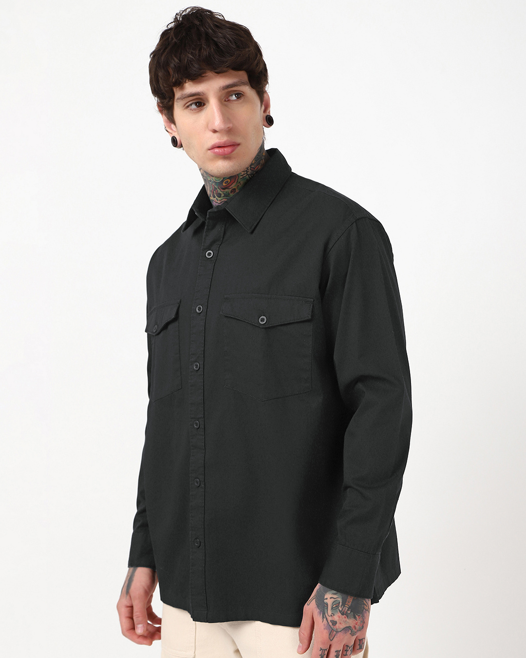 Shop Men's Jet Black Oversized Cargo Shirt-Back