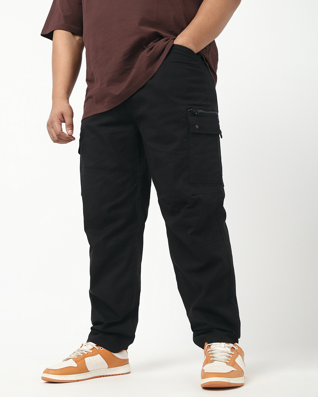 Shop Men's Jet Black Baggy Oversized Plus Size Cargo Pants-Back