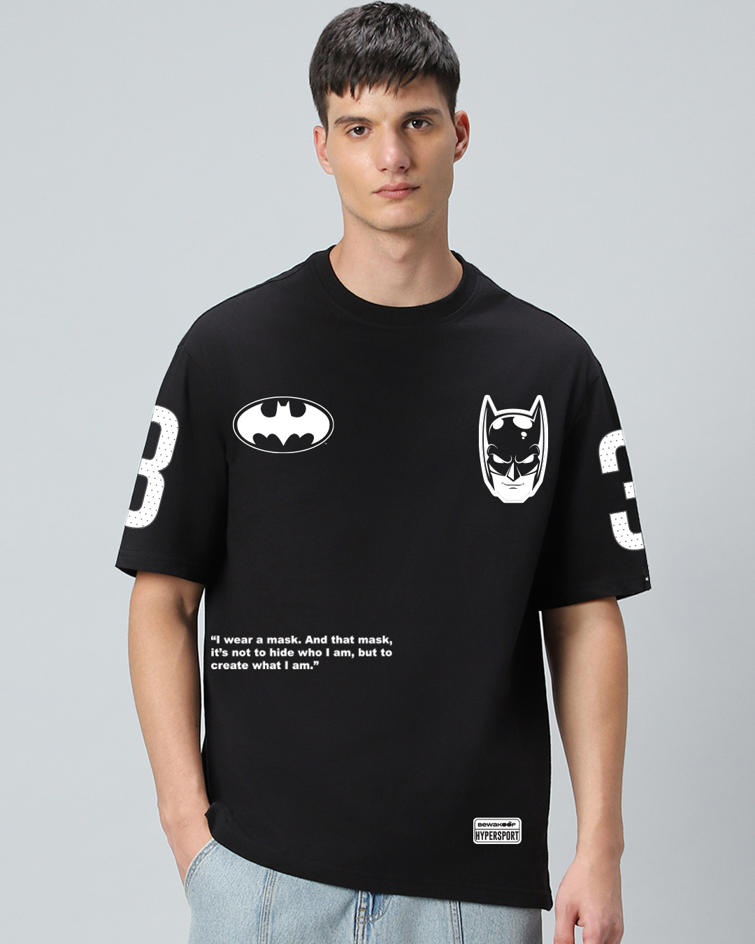 Shop Men's Jet Black Batman Typography Oversized T-shirt-Back