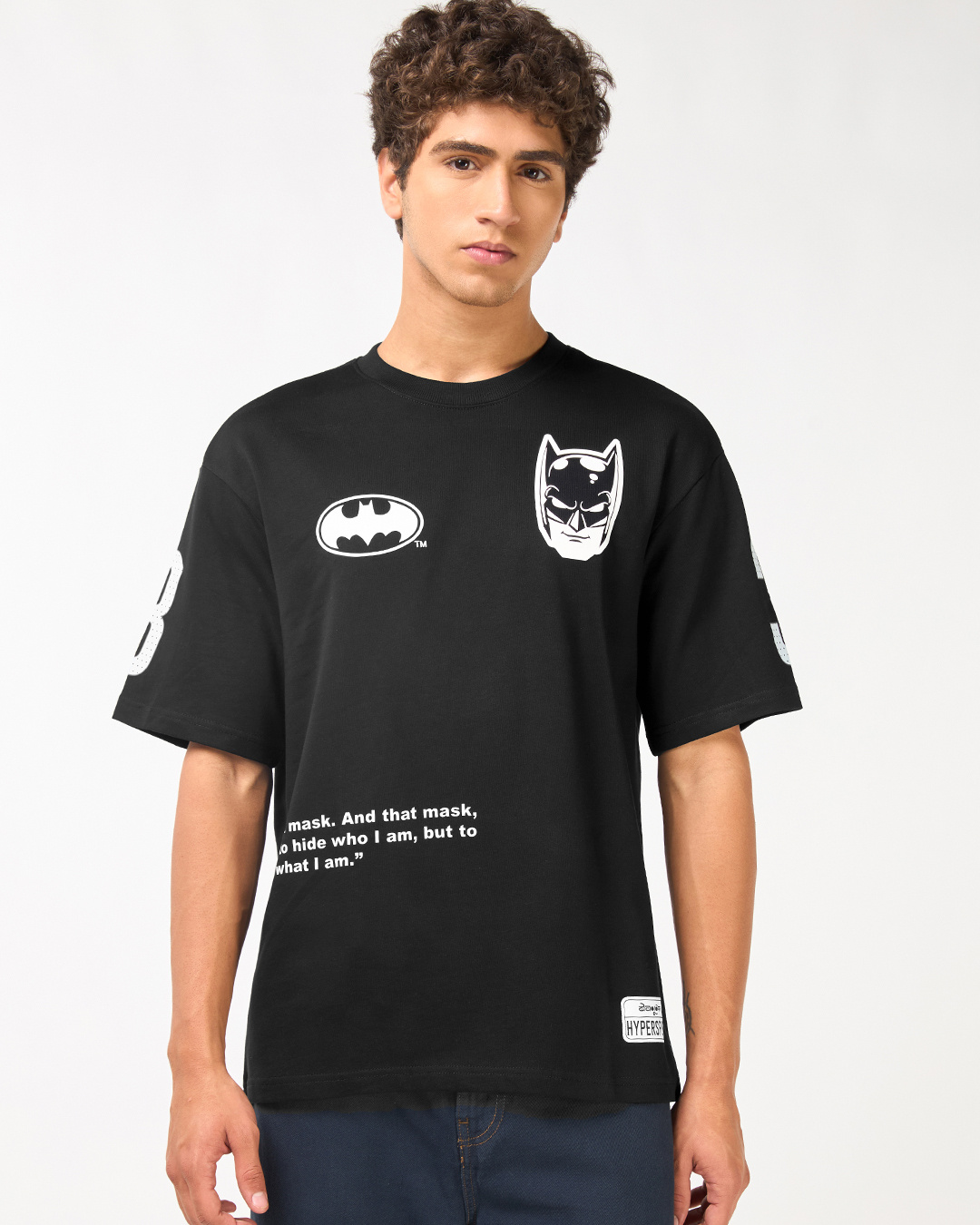 Shop Men's Jet Black Batman Typography Oversized T-shirt-Back