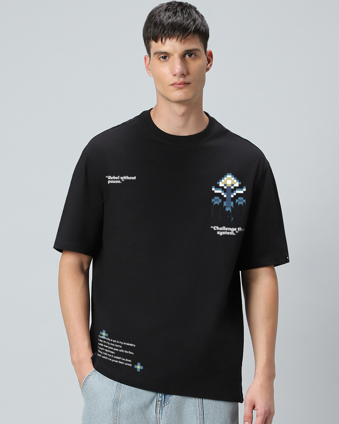 Shop Men's Jet Black Break Norms Graphic Printed Oversized T-shirt-Back