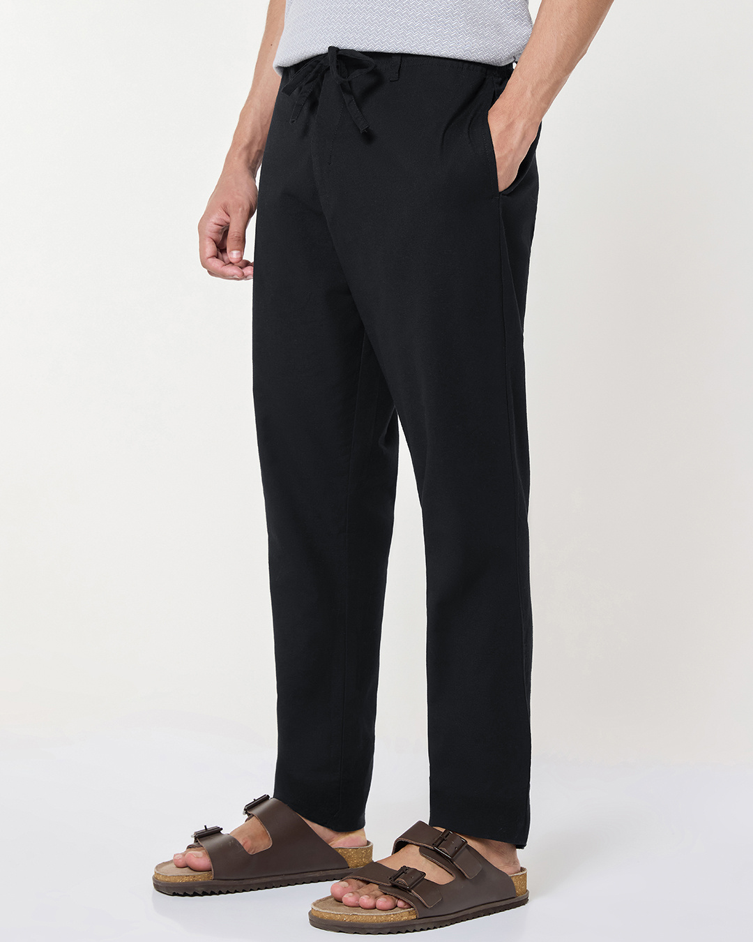 Shop Men's Jet Black Cotton Linen Pants-Back