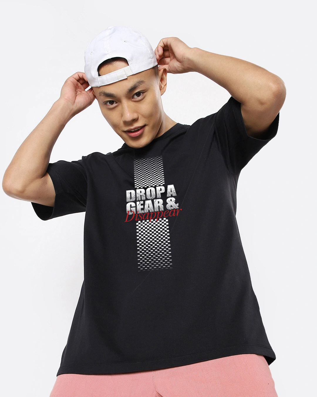 Shop Men's Jet Black Drop Gear Graphic Printed Oversized T-shirt-Back