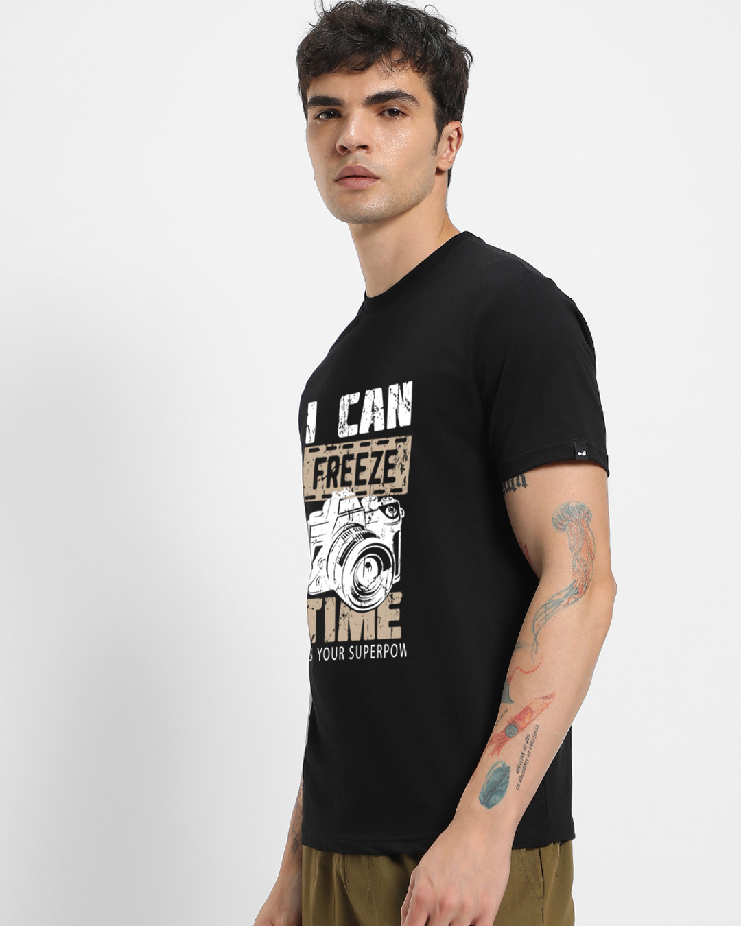 Shop Men's Jet Black Freeze Time Graphic Printed T-shirt-Back