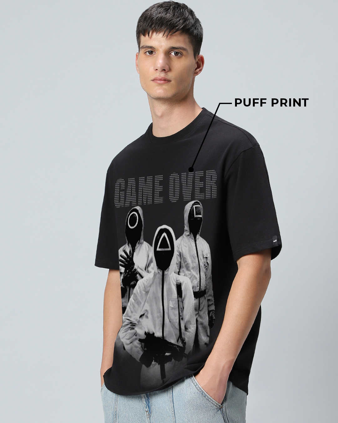 Shop Men's Jet Black Game Over Graphic Printed Oversized T-shirt-Back