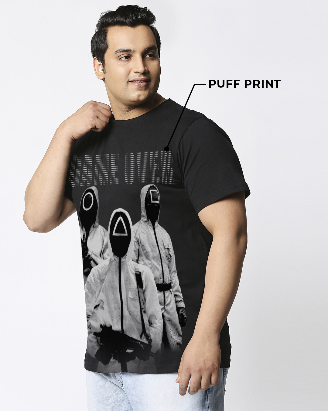Shop Men's Jet Black Game Over Graphic Printed Plus Size T-shirt-Back